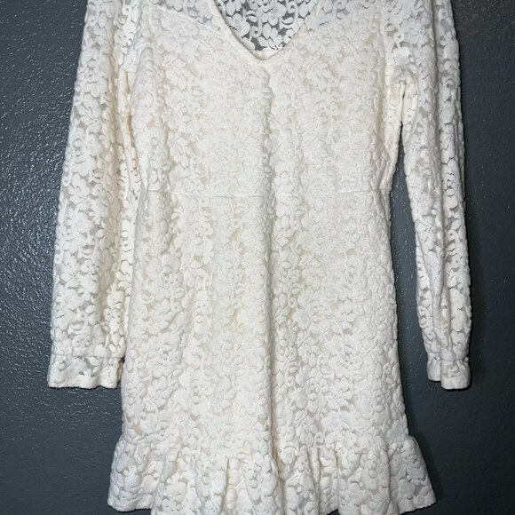 Wild Fable Ivory Lace Long Sleeve Mini Dress Medium Boho Ruffle Hem - Picture 6 of 9